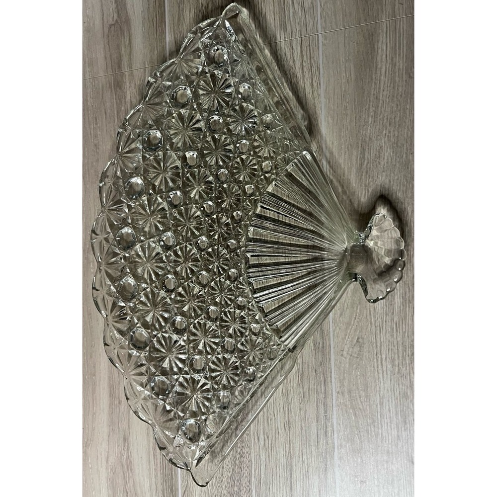 VINTAGE Fenton Clear Glass Daisy Button Fan Tray Art Glass Trinket Dish Plate